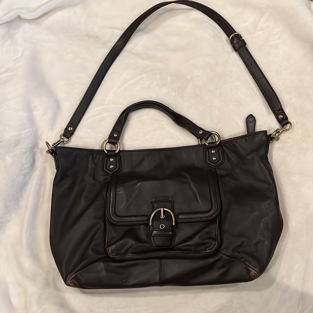 Coach Chocolate Leather Tote with Adjustable Strap - Picture 2 of 8